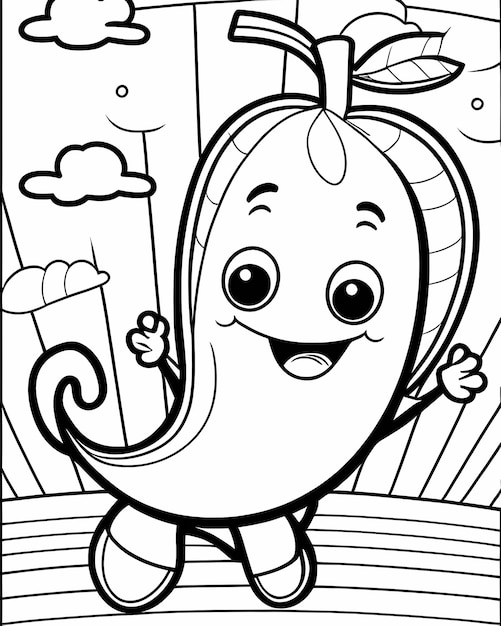 Photo coloring page for kids fruit banana cartoon style thick line low detail