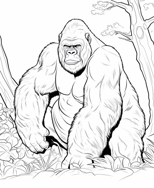 coloring page for kids' Gorilla cartoon