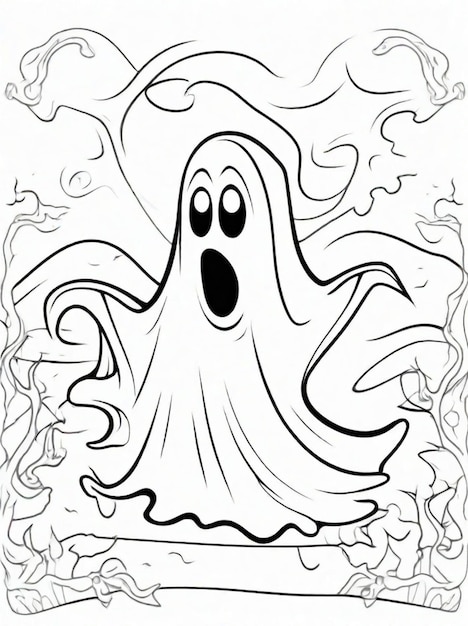 coloring page for kids Halloween ghost line art