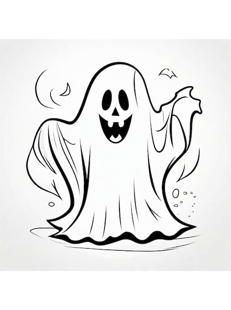 coloring page for kids Halloween ghost line art