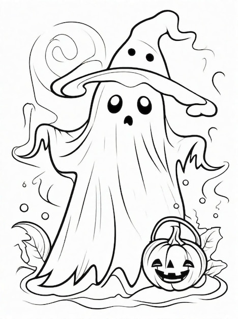 coloring page for kids Halloween ghost line art