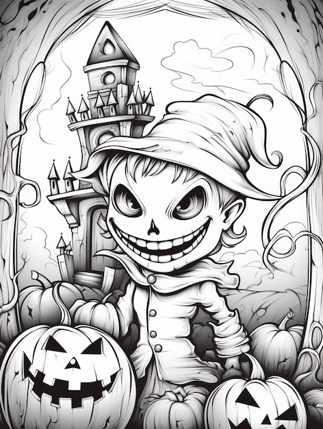 Photo coloring page for kids halloween picture