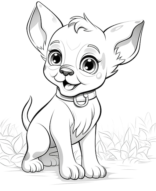 Coloring page for kids happy sitting puppy