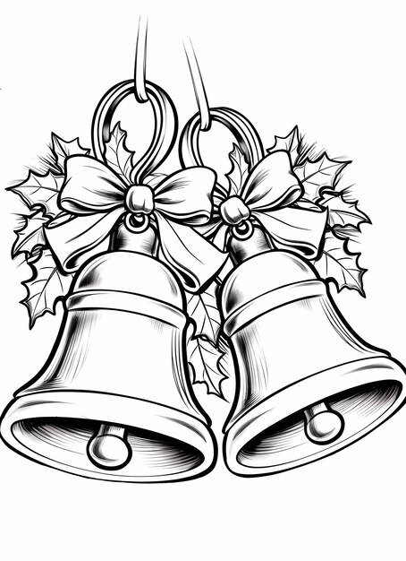 Photo coloring page for kids of jingle bells filled with christmas bells