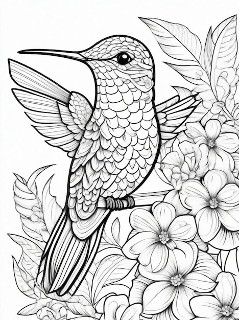Красивая страница для детей птицы-кингфишер в цветочном стиле