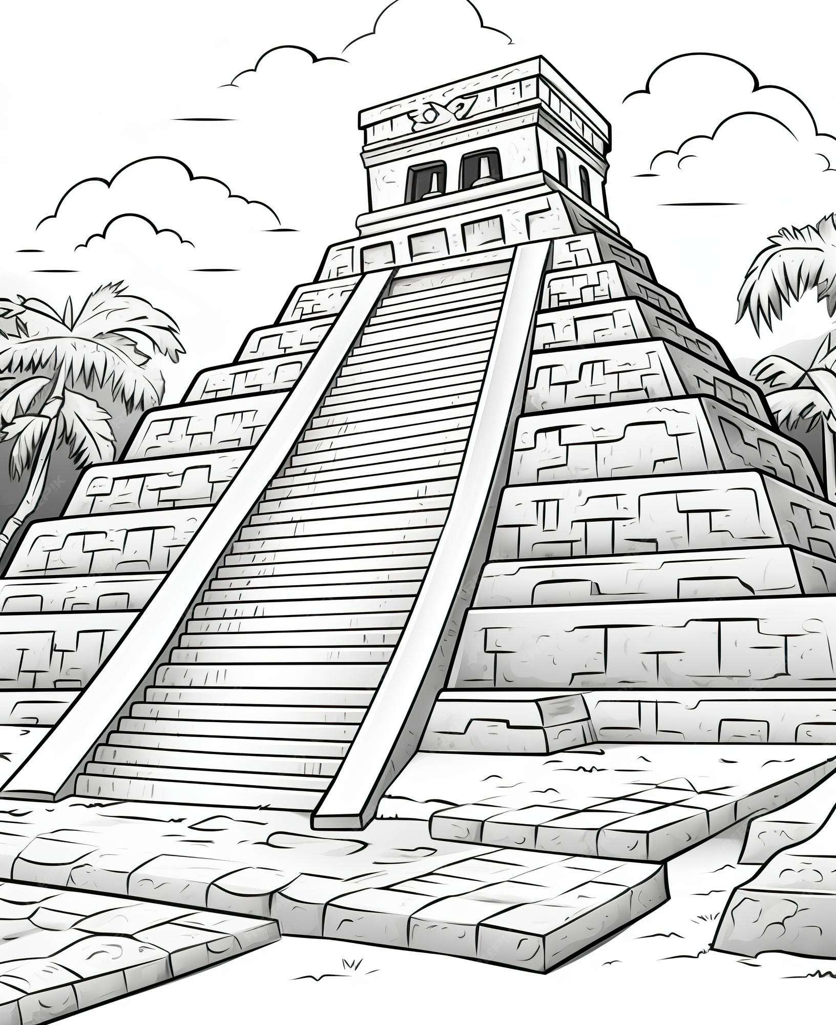 Premium Photo | Coloring page for kids Mayan pyramid