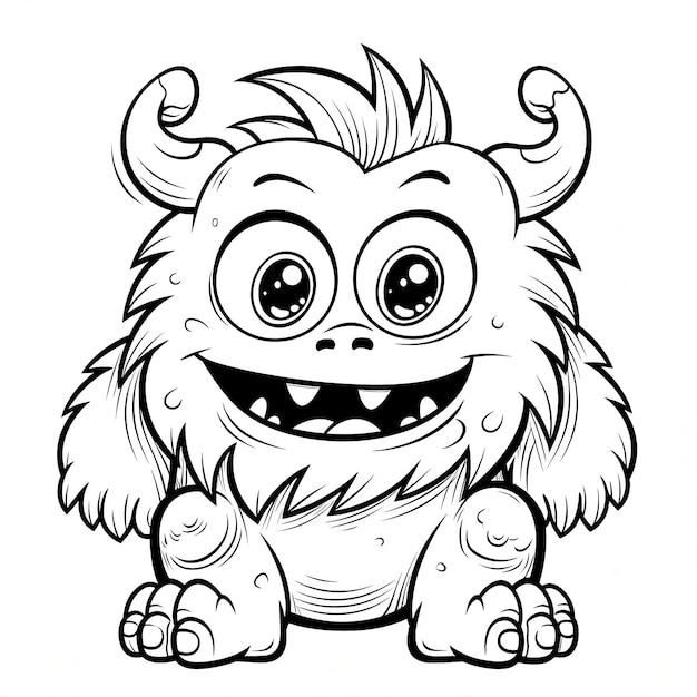 Coloring page for kids of a monster with big eyes and big smile