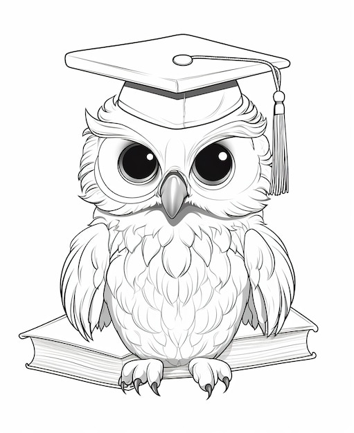 Coloring page for kids owl with graduation cap