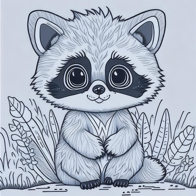 coloring page for kids raccoon