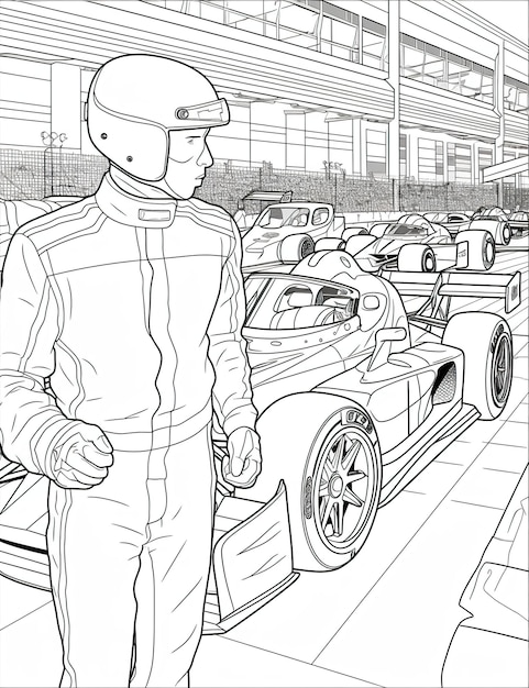 Coloring page for kids race car driver