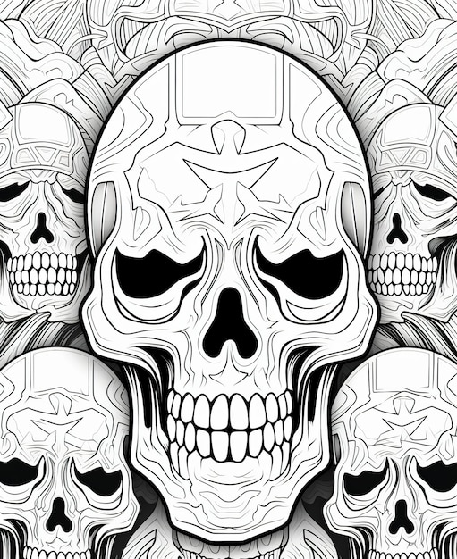 Coloring page for kids scary skulls