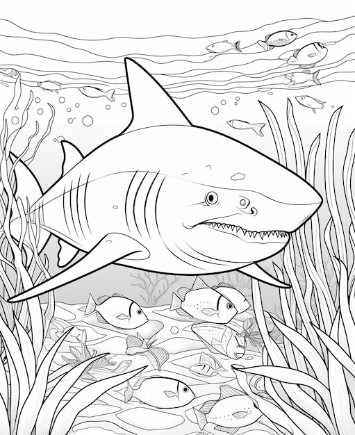 Coloring page for kids shark on the reef