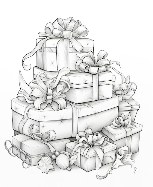 Coloring page for kids stack of christmas gifts