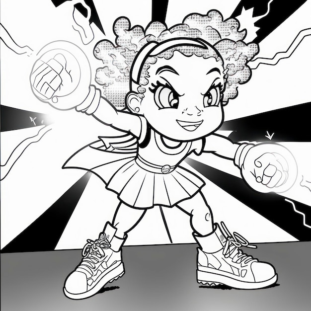 coloring page for kids superhero girl with glowing hands