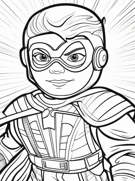 Photo coloring page for kids superhero line art