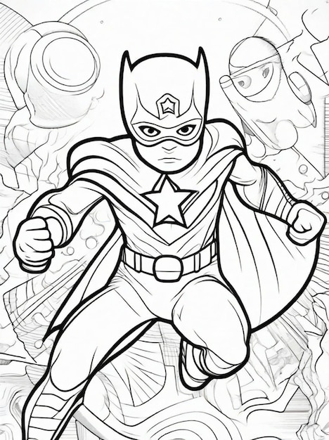 Photo coloring page for kids superhero line art