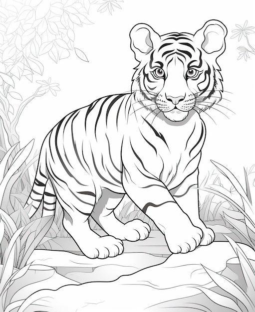 coloring page for kids' tiger cartoons