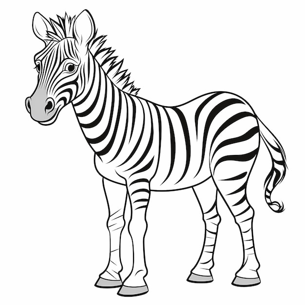 Photo coloring page for kids zebra full body cartoon style