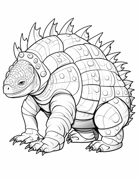 a coloring page of a large lizard with spikes and spikes generative ai