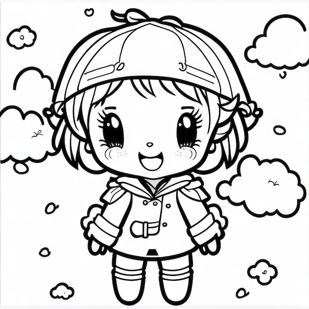 coloring page line art cute girl