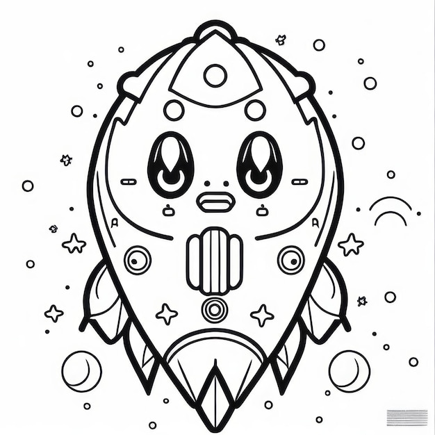 Photo coloring page line art rocket