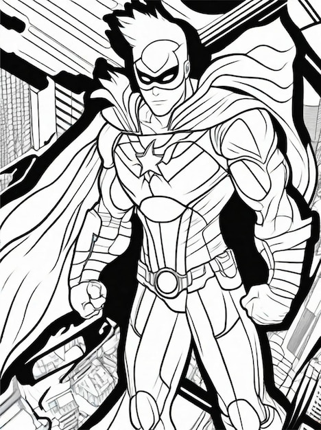 Photo coloring page line art superhero coloring page