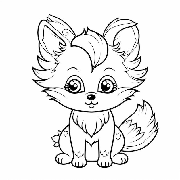 a coloring page of a little fox with big eyes generative ai