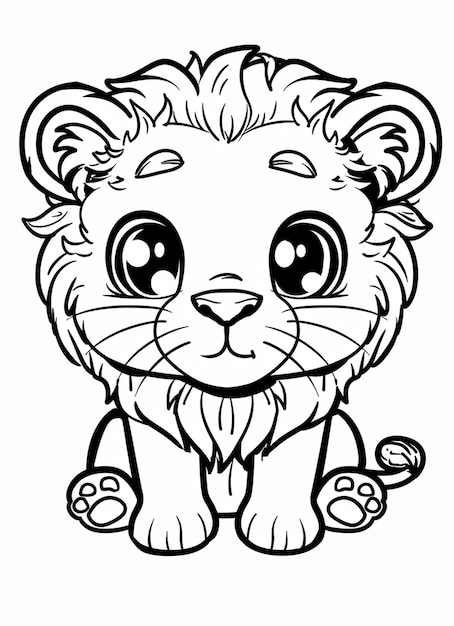 a coloring page of a little lion with big eyes generative ai