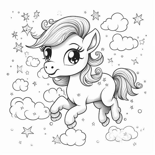 Premium AI Image  Coloring pages for kids to print my little pony coloring  pages generative ai