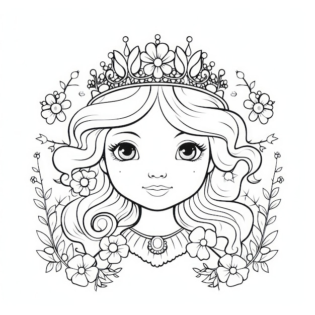 Photo coloring page little princess and flowers