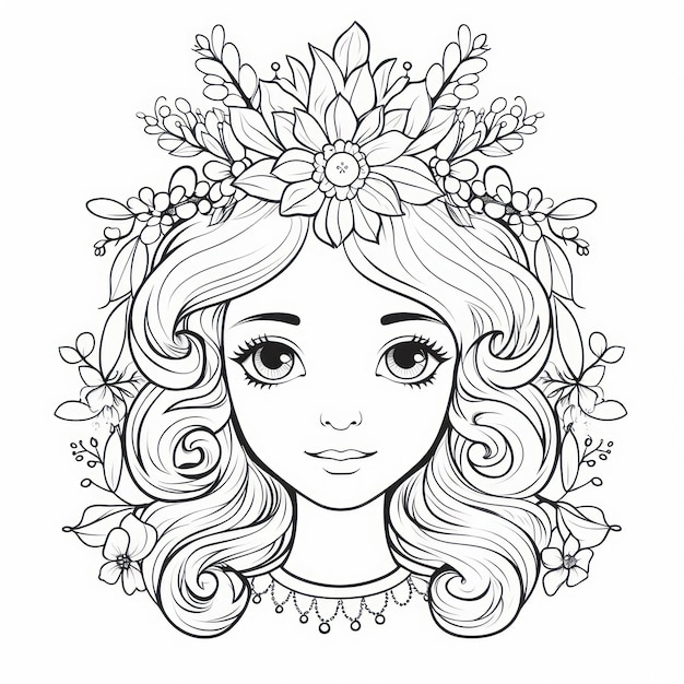 Premium AI Image | coloring page little princess and flowers