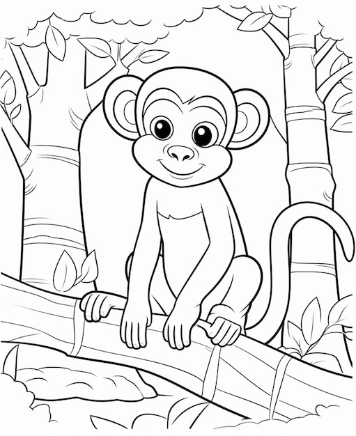 A coloring page of a monkey sitting on a tree branch generative ai