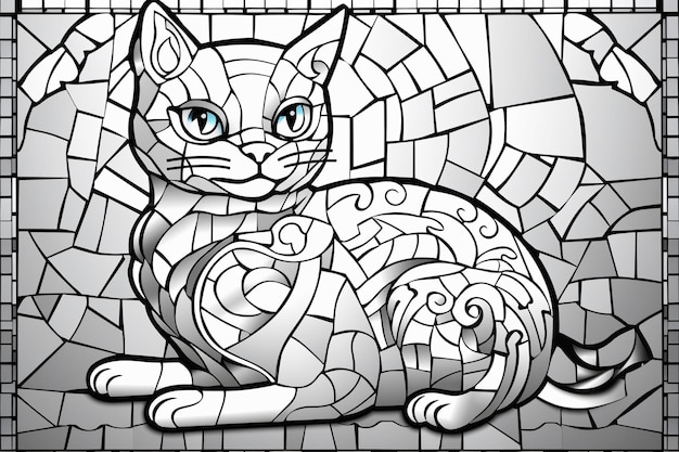 coloring page mosaic cat