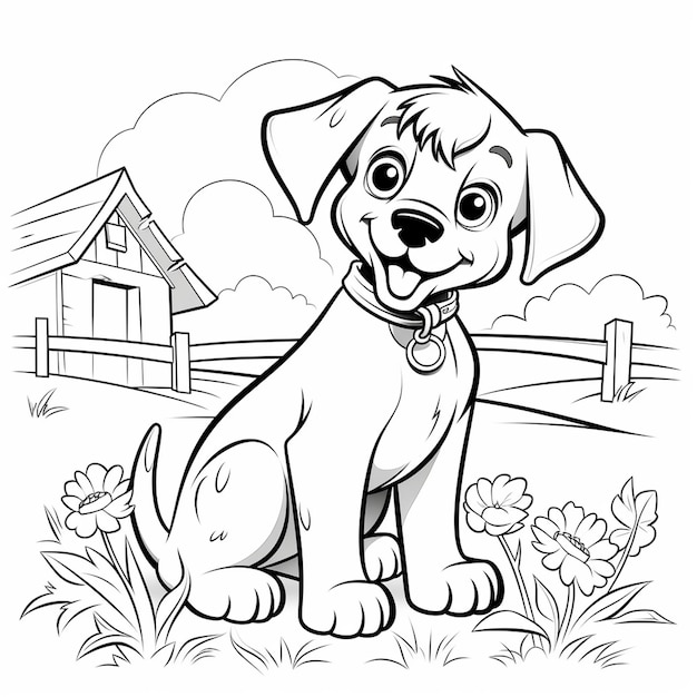 Premium AI Image | Coloring page outline of cute dog black and white ...