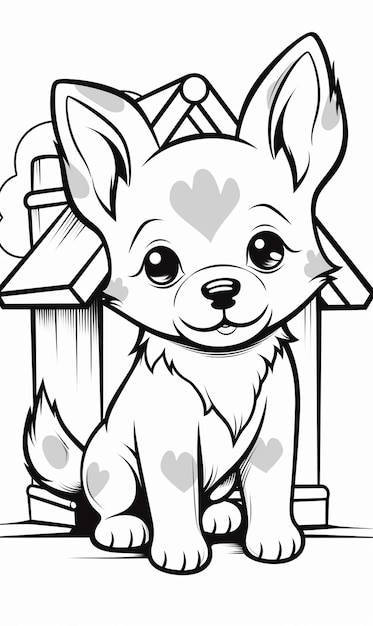 Coloring page outline of cute dog black and white coloring book for kids