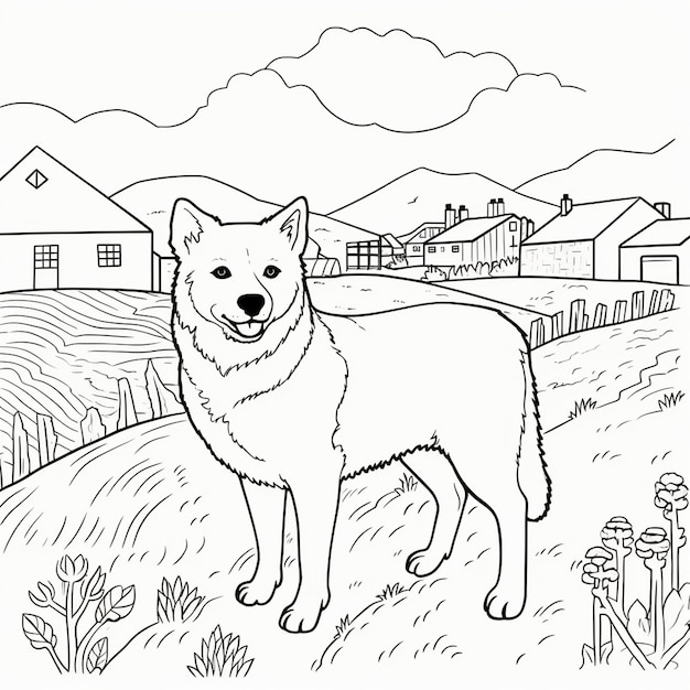 Coloring page outline of cute dog black and white coloring book for kids