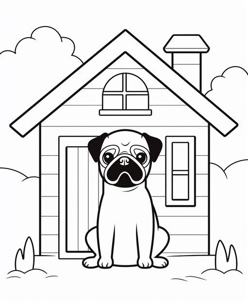 Photo coloring page outline of cute dog black and white coloring book for kids