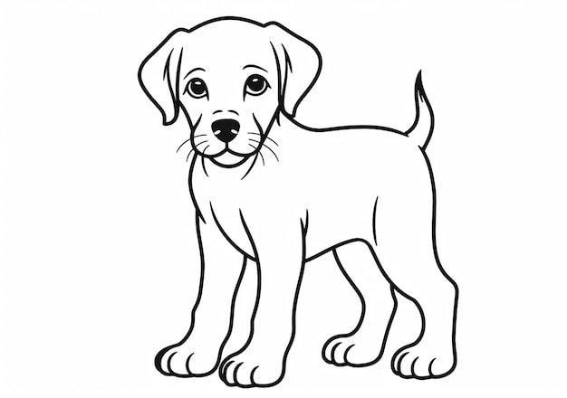 Coloring page outline of cute dog black and white coloring book for kids