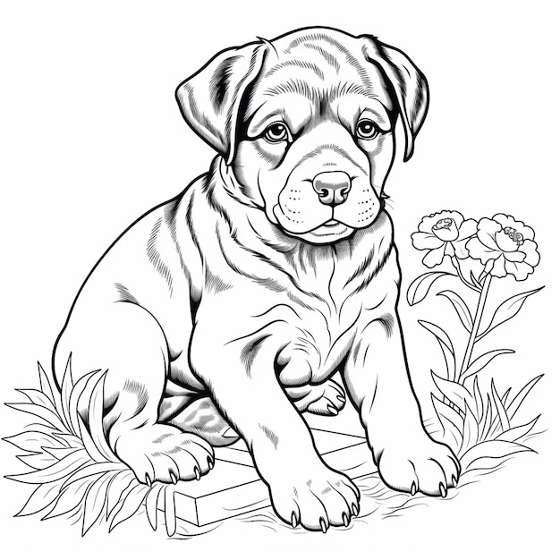 Coloring page outline of cute dog black and white coloring book for kids