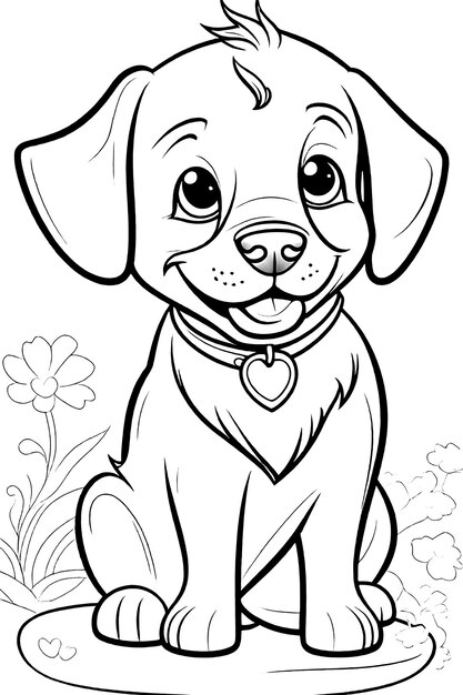 Coloring page outline of Kids Coloring Page Cute Dog Illustration