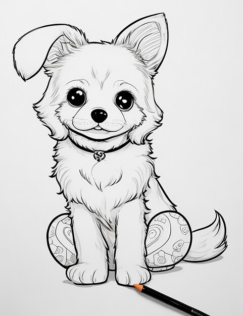 Photo coloring page outline of kids coloring page cute dog illustration