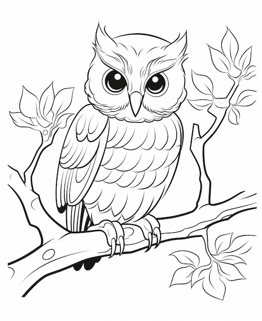 A coloring page of an owl sitting on a branch generative ai