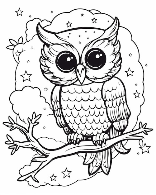 Photo a coloring page of an owl with a hat on its head generative ai