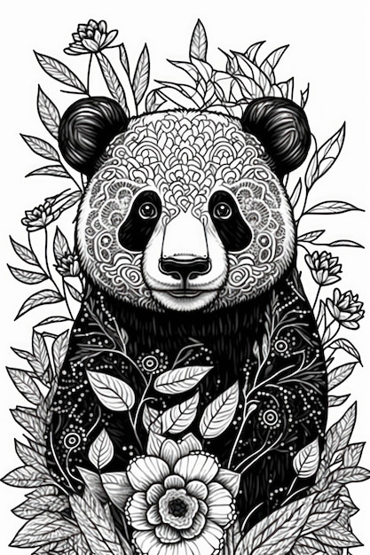 Foto pagina da colorare panda pensa alle linee in stile tribale senza ombra