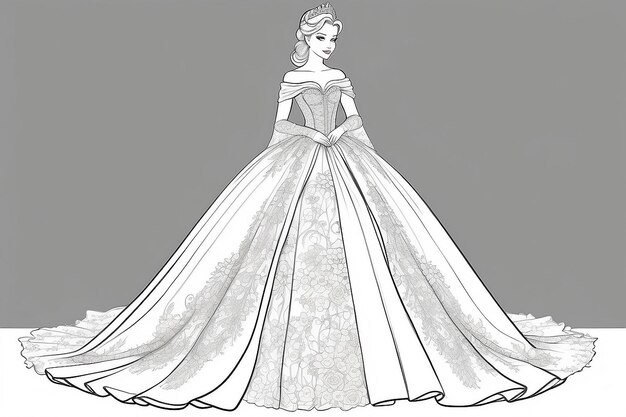 Photo a coloring page of a princess in a dress generative ai