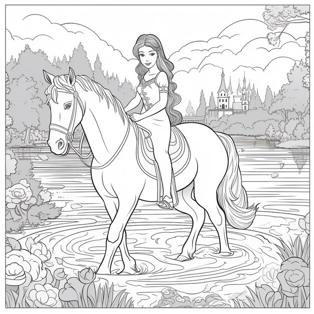 Princess And Horse Coloring Pages