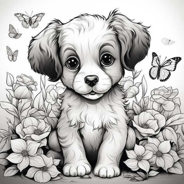 Coloring page of a puppy with a picture of a puppy Coloring page of dog line art Coloring page