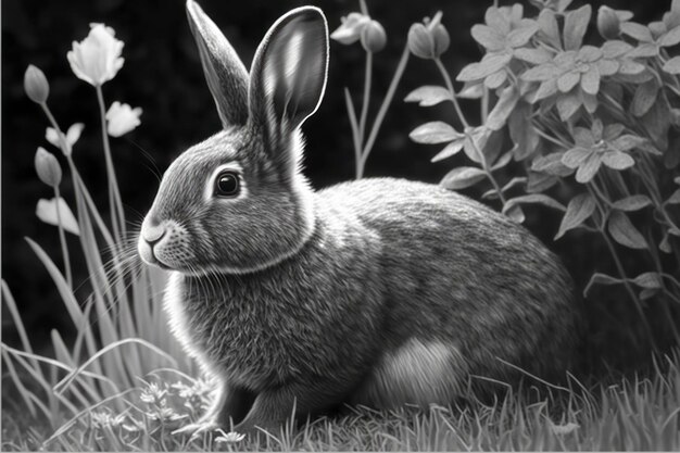 Coloring page rabbit grayscale