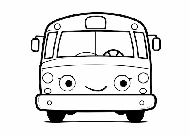 coloring page side angle kawaii school bus black and white white background