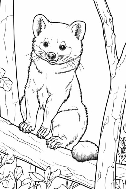 a coloring page of a small animal sitting on a tree branch generative ai